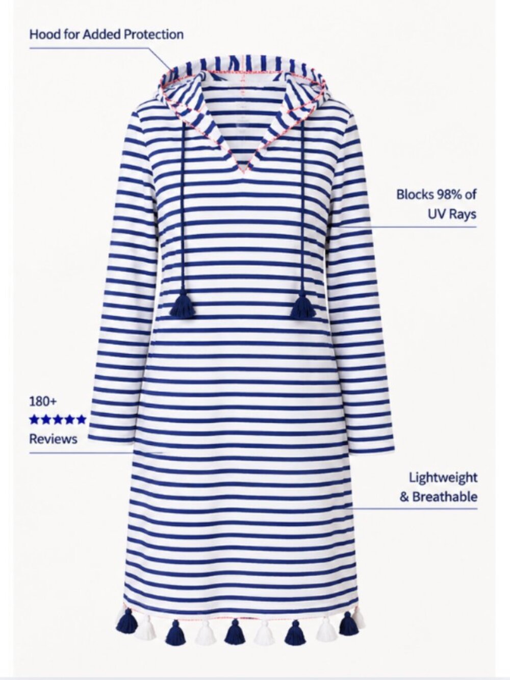 Cabana Life Navy Stripe Hooded Cover Up 50+ UPF + Cabana Tote Bag BUNDLE - Picture 4 of 7